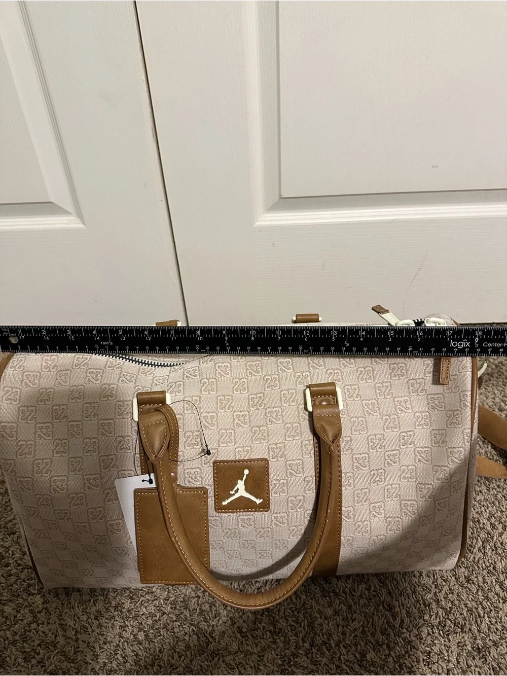 NWT Jordan Monogram Duffle Bag 20L Coconut Milk Beige Tan Travel Gym MA0759